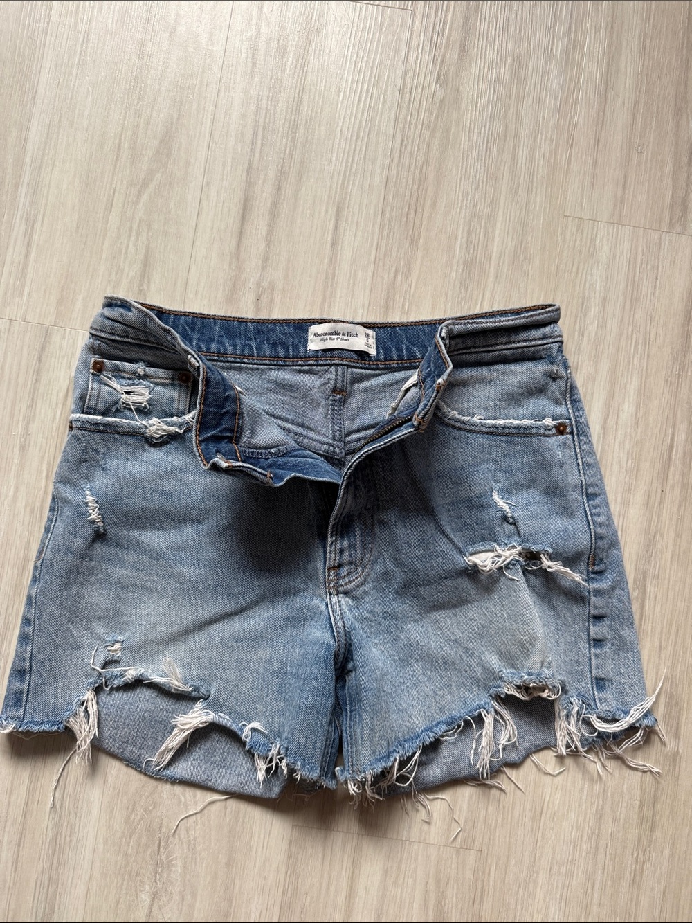 Abercrombie & Fitch Distressed Light Blue Denim Shorts